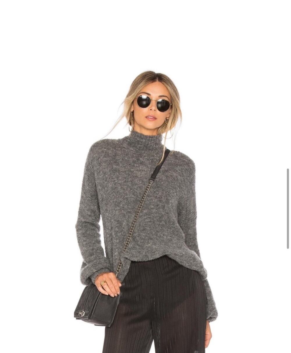 Lovers + Friends XXS Wool Minimalist Gray Mock NeckTurtleneck Sweater